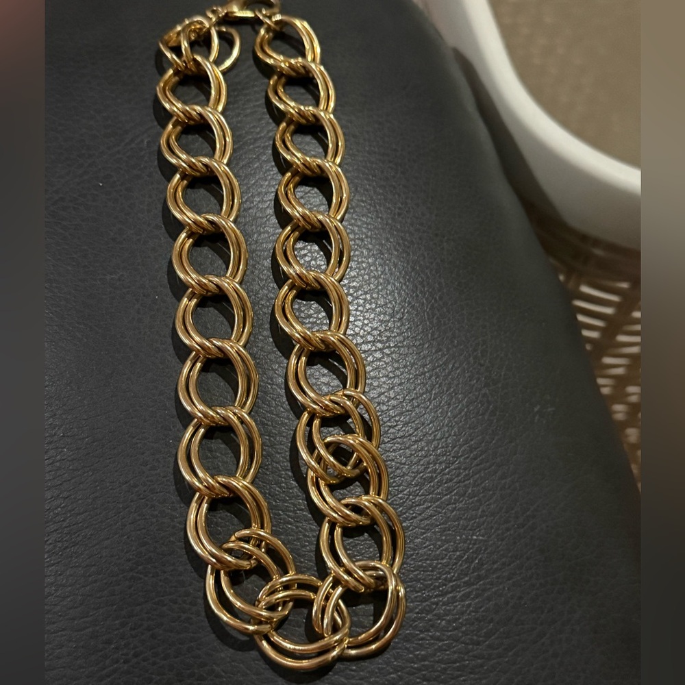 Vintage  Erwin Pearl Glossy GoldTone Link Chain Wide 16” Classy Necklace